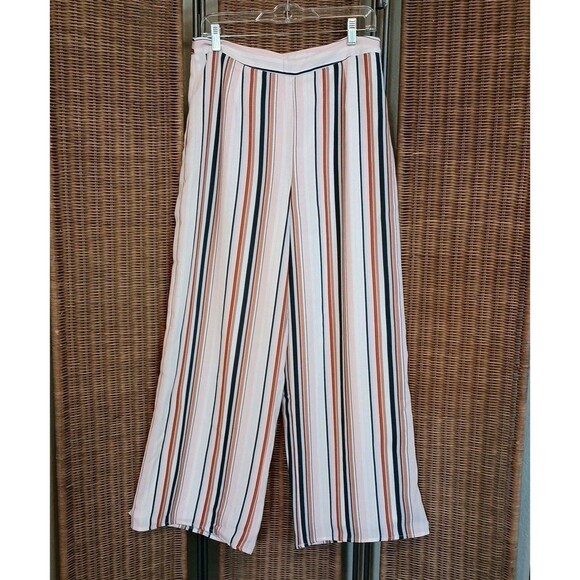Sadie & Sage Size L Wide Leg Pants Palazzo High Waisted Striped Pink NEW - Picture 1 of 14